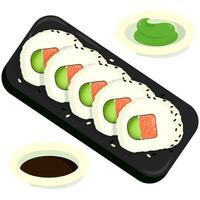 aislado uramaki Sushi con sésamo semilla en blanco antecedentes plano diseño ilustración vector