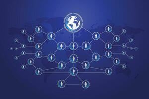 global concept of communication connection by connecting various people throughout the world with one network center. vector illustration