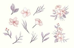 pastel pink and purple floral collection vector