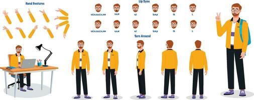 A manager modelsheet. manager turn around sheet, hand gestures, lip sync vector