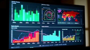 financiero datos análisis. gráficos, informes, y gráficos representando perspectivas foto