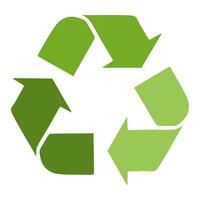 reciclar símbolo en blanco antecedentes. verde flechas aislado vector plano dibujos animados ilustración. ambiente salvar concepto, basura clasificación.