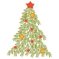 Navidad árbol hecho de muérdago ramas con bayas y estrella. nuevo año rojo y amarillo decoración, fiesta antecedentes y festivo elemento. Navidad y nuevo año póster. vector