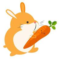 Cute Hamster holding happy carrot cartoon vector icon and symbol isolated on white background vector illustration