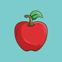 Red Apple Cartoon Vector illustration. Single Red apple with stem and leaf. Cartoon Apple Vector Illustration.