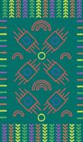 Ikat colorful embroidery on green background. geometric modern oriental pattern Scandinavian. Aztec style abstract vector illustration. design for texture,fabric ikkat Style