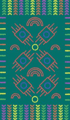 Ikat colorful embroidery on green background. geometric modern oriental pattern Scandinavian. Aztec style abstract vector illustration. design for texture,fabric ikkat Style