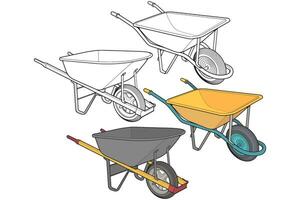 Set of single Wheel Barrow vector fullcolor .Trolley fullcolor vector illustration isolated on black background.  Wheel Barrow outline illustration.