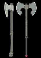 Set Of Fullcolor Medieval Axe Vector Weapon. Vector Hand Drawn Illustration Isolated On Black Background.