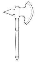 Outline Medieval Axe Vector Weapon. Vector Hand Drawn Illustration Isolated On white Background.