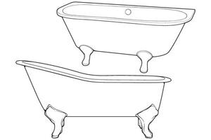 Hand-drawn outline bathtub, simple styles outline vector. Simple doodle sketch style. Vector illustration.