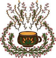 un taza de té con flores y hojas vector