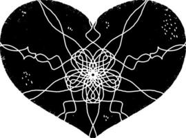 a black and white drawing of a heart with a flower in it vector