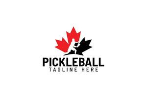 pickleball logo con un combinación de un pickleball jugador y un arce hoja para pickleball club, torneo, capacitación, etc. vector