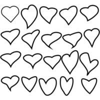 corazón iconos, concepto de amor aislado en blanco mano dibujado garabatear corazón vector