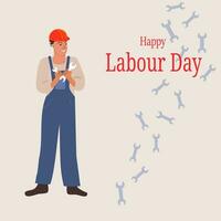 Worker with spanner for banner Happy Labour Day vector