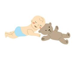 cute baby boy sleeping on a teddy bear vector