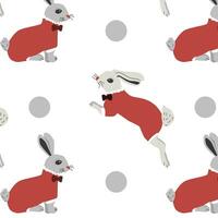 pattern with funny banny in different poses vector