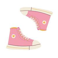pink sneakers fashion design with heart, vector