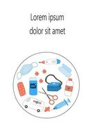 medical doodle set first aid in cartoon background vector