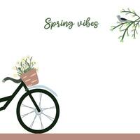 bicicleta con cesta de flores primavera tiempo. vector