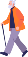 mano disegnato anziano personaggi camminare con canne nel piatto stile png