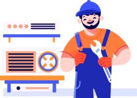 Hand Drawn Air conditioner repair technician in flat style png