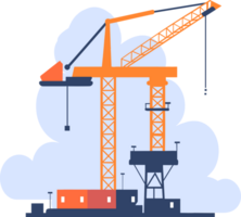 Hand Drawn Building with crane under construction in flat style png