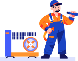 Hand Drawn Air conditioner repair technician in flat style png