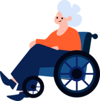 Hand Drawn Elderly character sitting in a wheelchair in flat style png