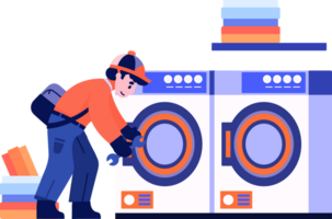 Hand Drawn washing machine repair technician in flat style png