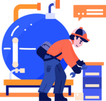 main tiré technicien ou ingénieur avec moteur dans usine dans plat style png