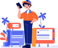 Hand Drawn Air conditioner repair technician in flat style png