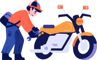 Hand Drawn Motorcycle mechanic in flat style png