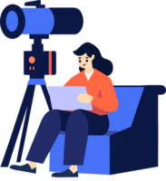 Hand Drawn female reporter character in flat style png