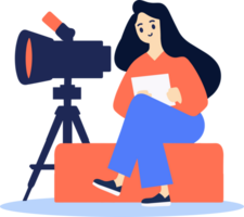 Hand Drawn female reporter character in flat style png