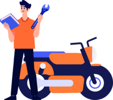 Hand Drawn Motorcycle mechanic in flat style png