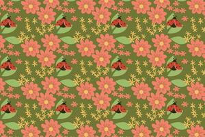 seamless pattern with ladybugs, daisy flowers vector