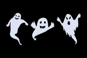 set of 3 creepy ghost on dark background vector