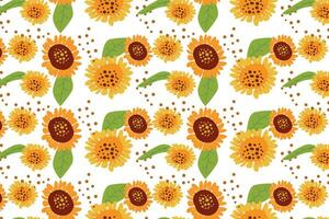 seamless pattern with sunflowers and seeds, leaves vector