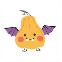 cute cartoon pumkin character with bat wings vector