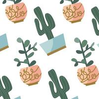 cute seamless pattern with succulents in a pots vector