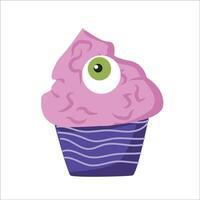 Halloween Zombie Sweet Cupcake with Brains vector