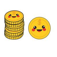 a stack of coins in a cartoon style of kawaii vector