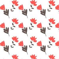 red stylized flowers in the pattern with leafs vector