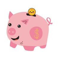 cerdito banco con moneda, concepto invertir kawaii vector