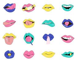 de moda conjunto de labios en un popular Arte estilo 90s vector