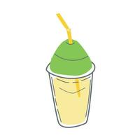 Transparent cup with straw and lid, lemonade vector
