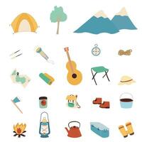 camping set collection by summer time and adventure vector