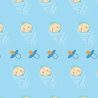 seamless background of newborn baby boy and nipple vector